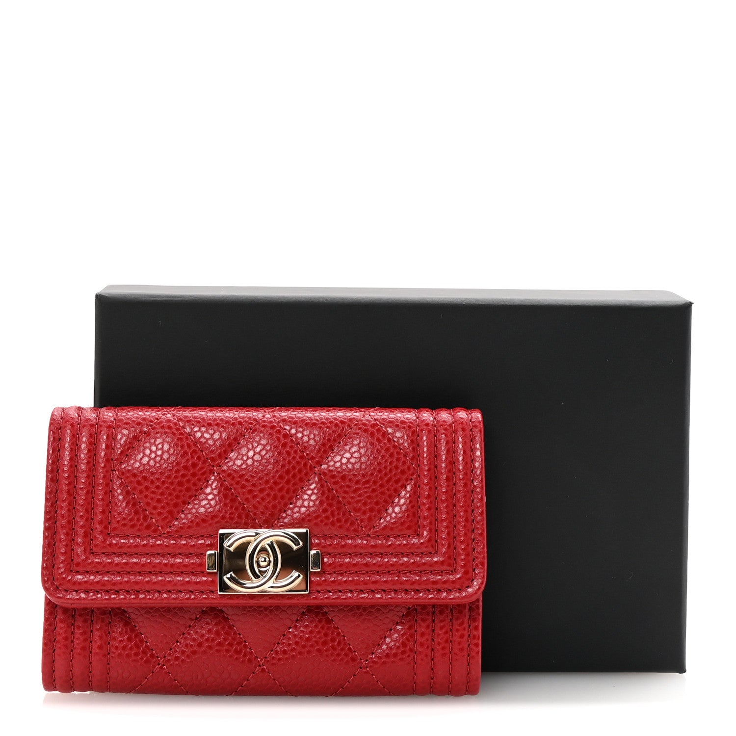 Chanel Caviar Quilted Boy Flap Card Holder Wallet Red 9 of 9