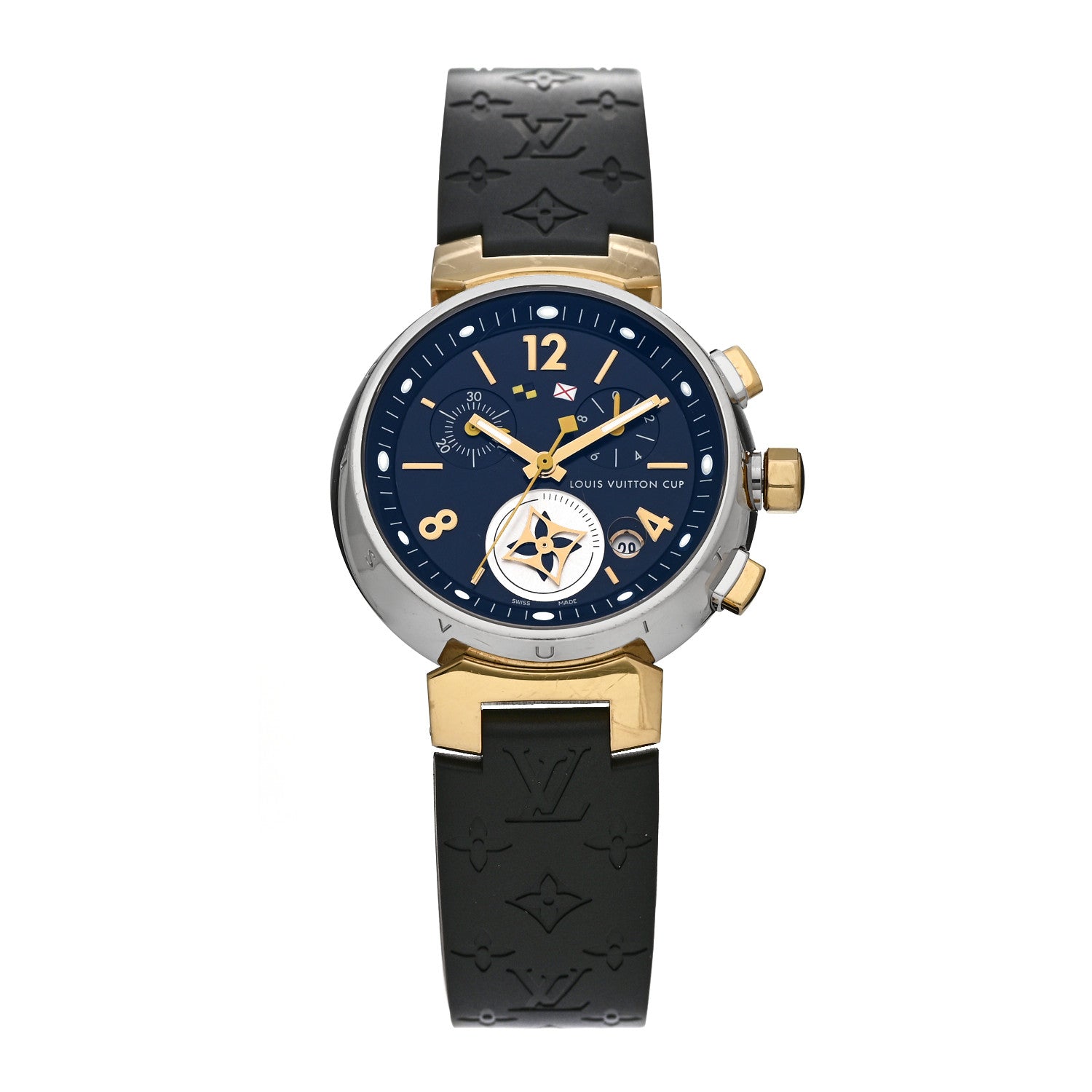 Louis Vuitton Stainless Steel 18K Yellow Gold Rubber 34mm Tambour Chronograph Quartz Watch Black 1 of 5