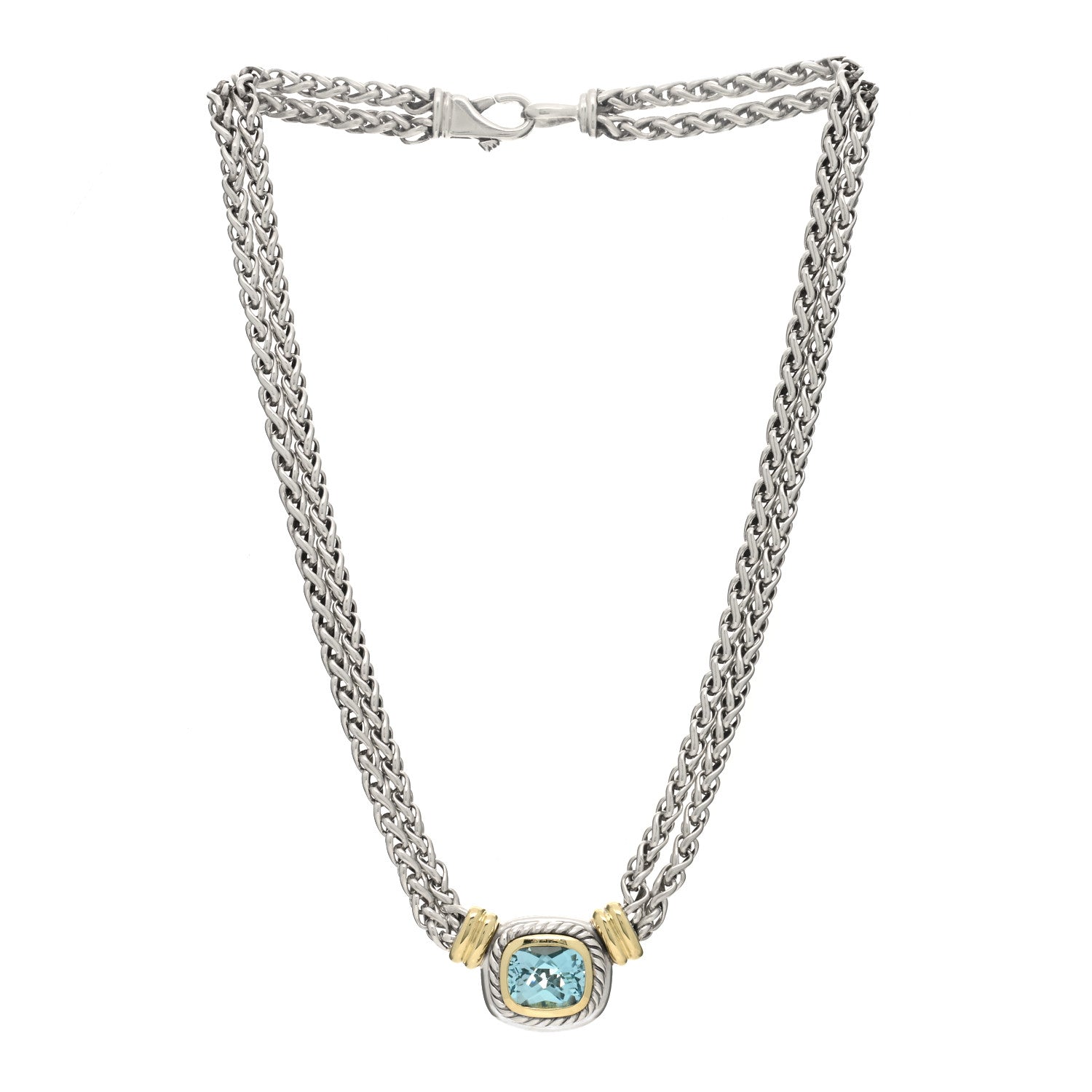David Yurman Sterling Silver 14K Yellow Gold Blue Topaz Double Wheat Chain Necklace 2 of 3