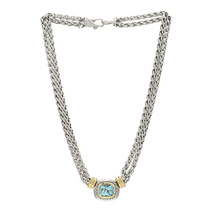 David Yurman Sterling Silver 14K Yellow Gold Blue Topaz Double Wheat Chain Necklace 2 of 3