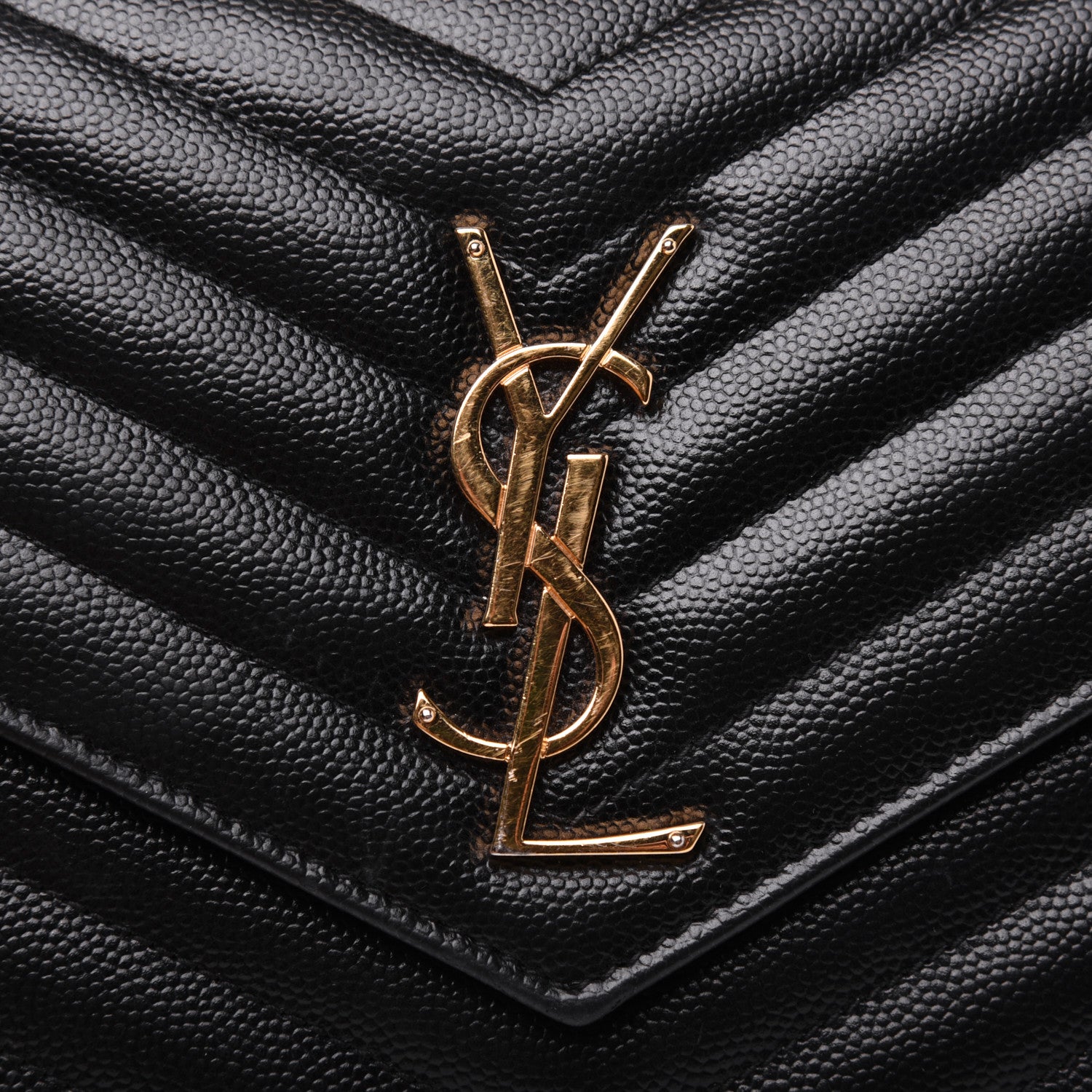 Saint Laurent Grain De Poudre Matelasse Chevron Monogram Chain Wallet Black 17 of 19