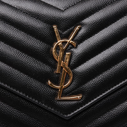 Saint Laurent Grain De Poudre Matelasse Chevron Monogram Chain Wallet Black 17 of 19