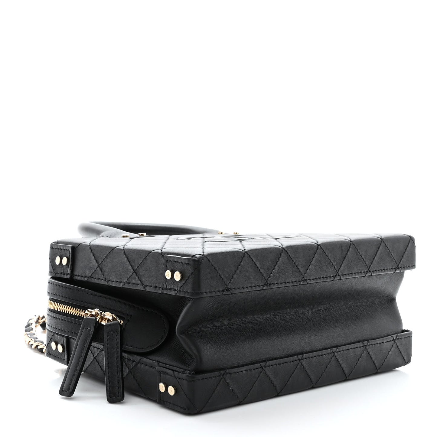 Calfskin Quilted Studded Square Vanity Case Black