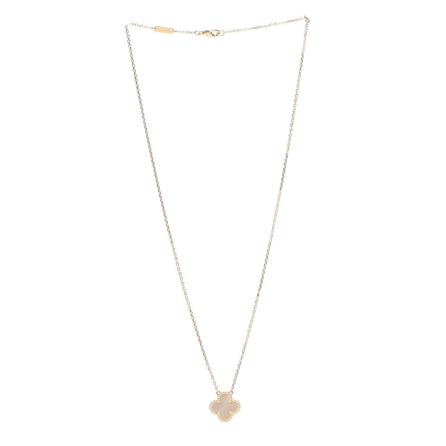 18K Yellow Gold Mother of Pearl Vintage Alhambra Pendant Necklace