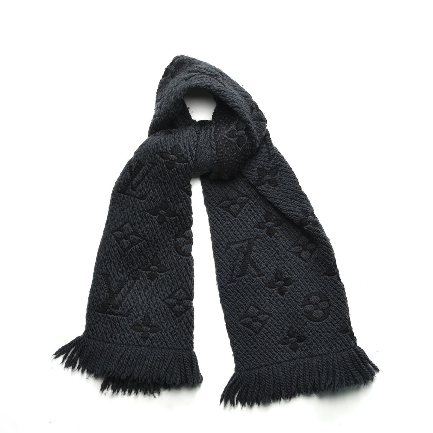 Wool Silk Logomania Scarf Charcoal Grey