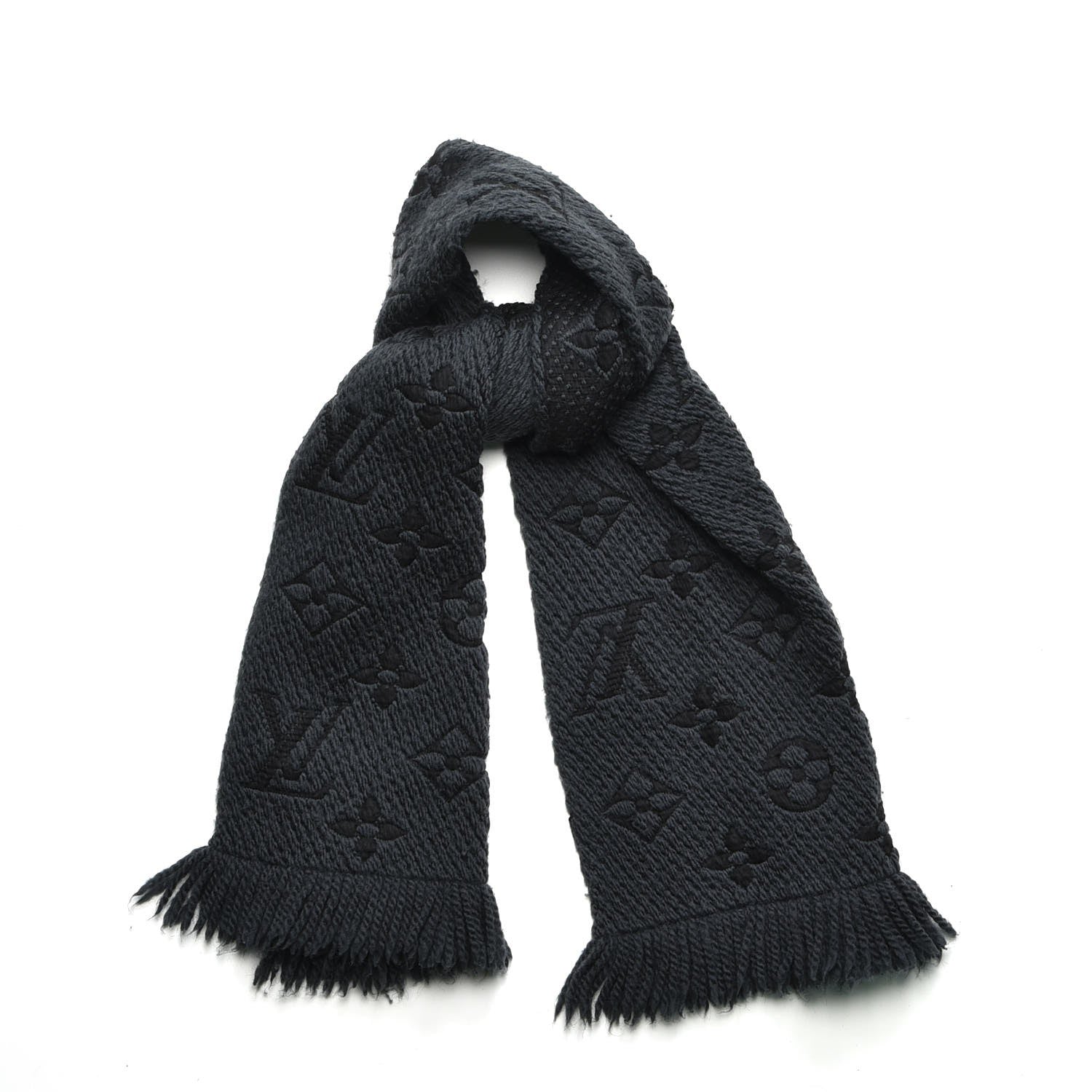 Louis Vuitton Wool Silk Logomania Scarf Charcoal Grey 1 of 4
