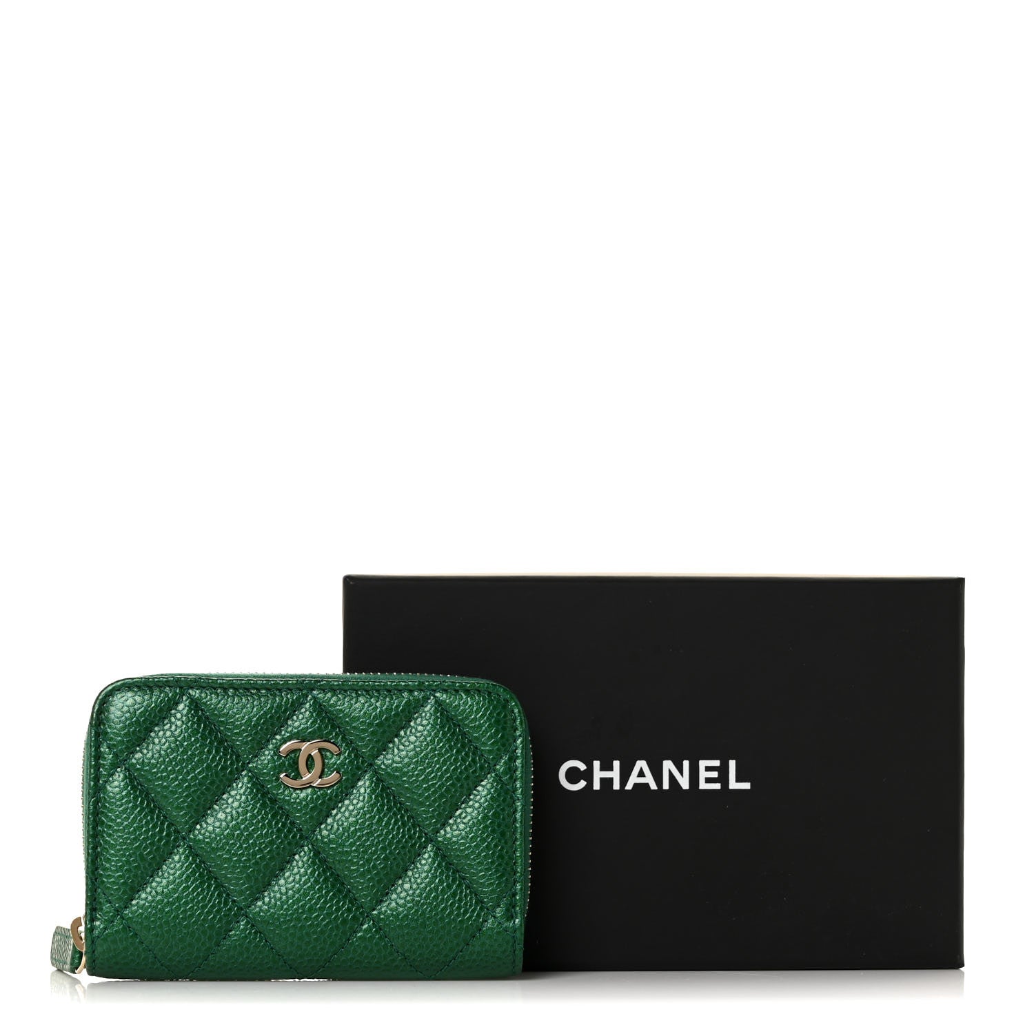 Chanel Metallic Caviar Quilted Zip Coin Purse Green 10 of 10