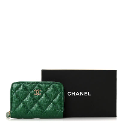 Chanel Metallic Caviar Quilted Zip Coin Purse Green 10 of 10