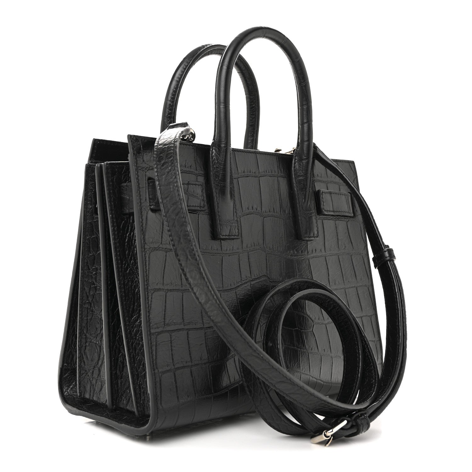 Saint Laurent Calfskin Crocodile Embossed Nano Sac De Jour Black 3 of 13