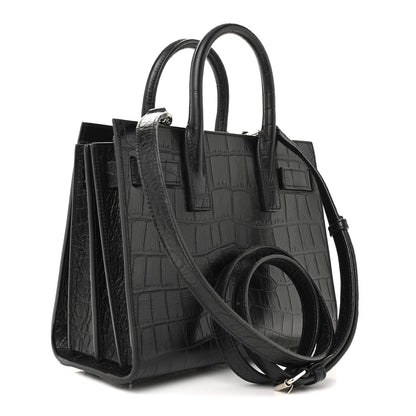 Saint Laurent Calfskin Crocodile Embossed Nano Sac De Jour Black 3 of 13