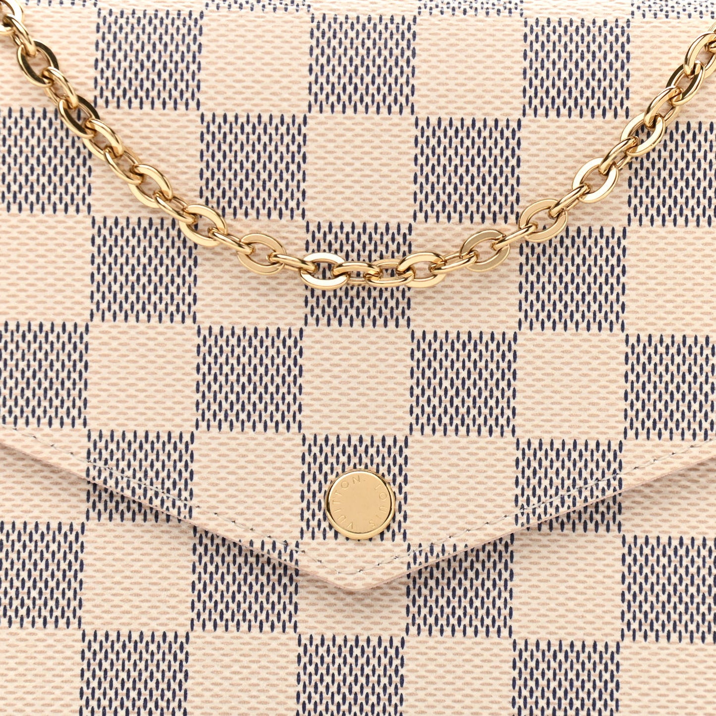 Damier Azur Pochette Felicie Chain Wallet Rose Ballerine