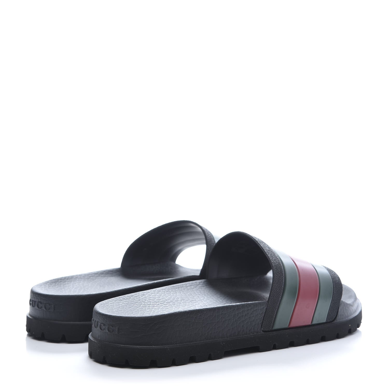 Gucci Rubber Web Mens Lug Sole Slide Sandals 8 Black Green Red 4 of 9