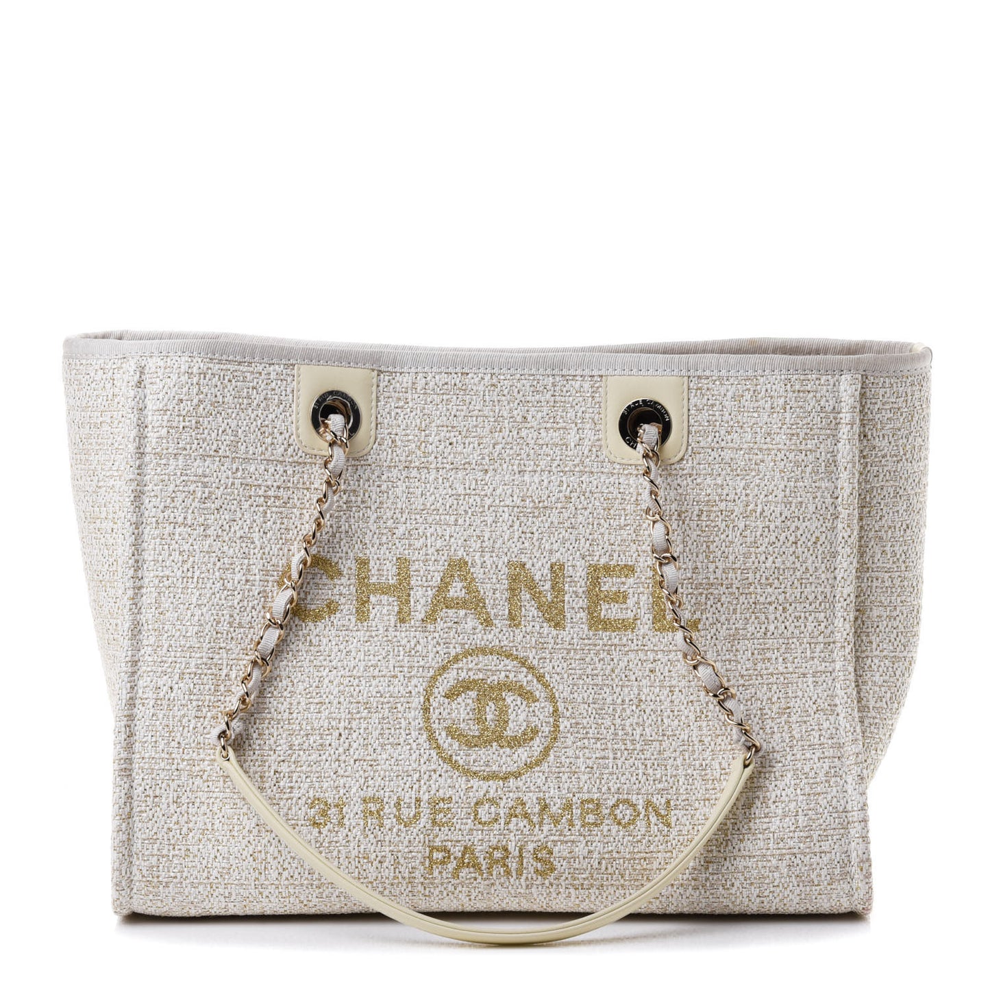 Lurex Boucle Small Deauville Tote Ivory