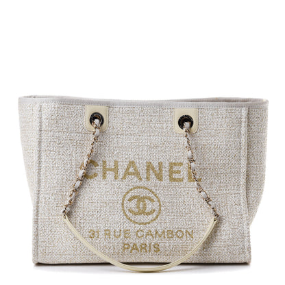 Chanel Lurex Boucle Small Deauville Tote Ivory 1 of 4