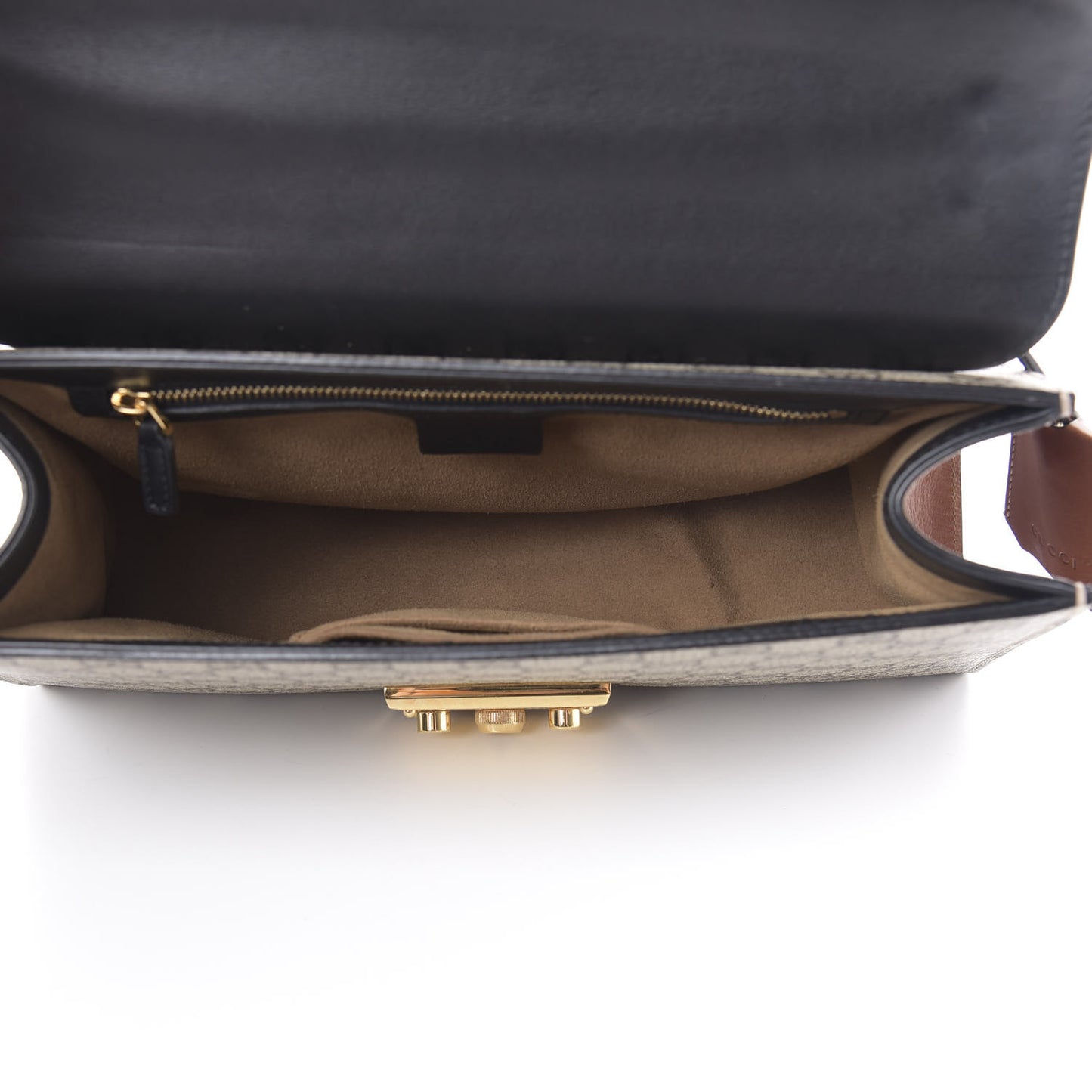 GG Supreme Monogram Calfskin Medium Padlock Shoulder Bag Beige Black Cuir