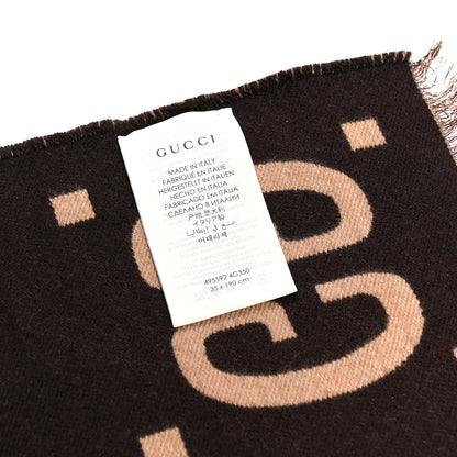 Gucci Wool Silk Monogram Jumbo GG Freedom Scarf Dark Brown Beige 4 of 4