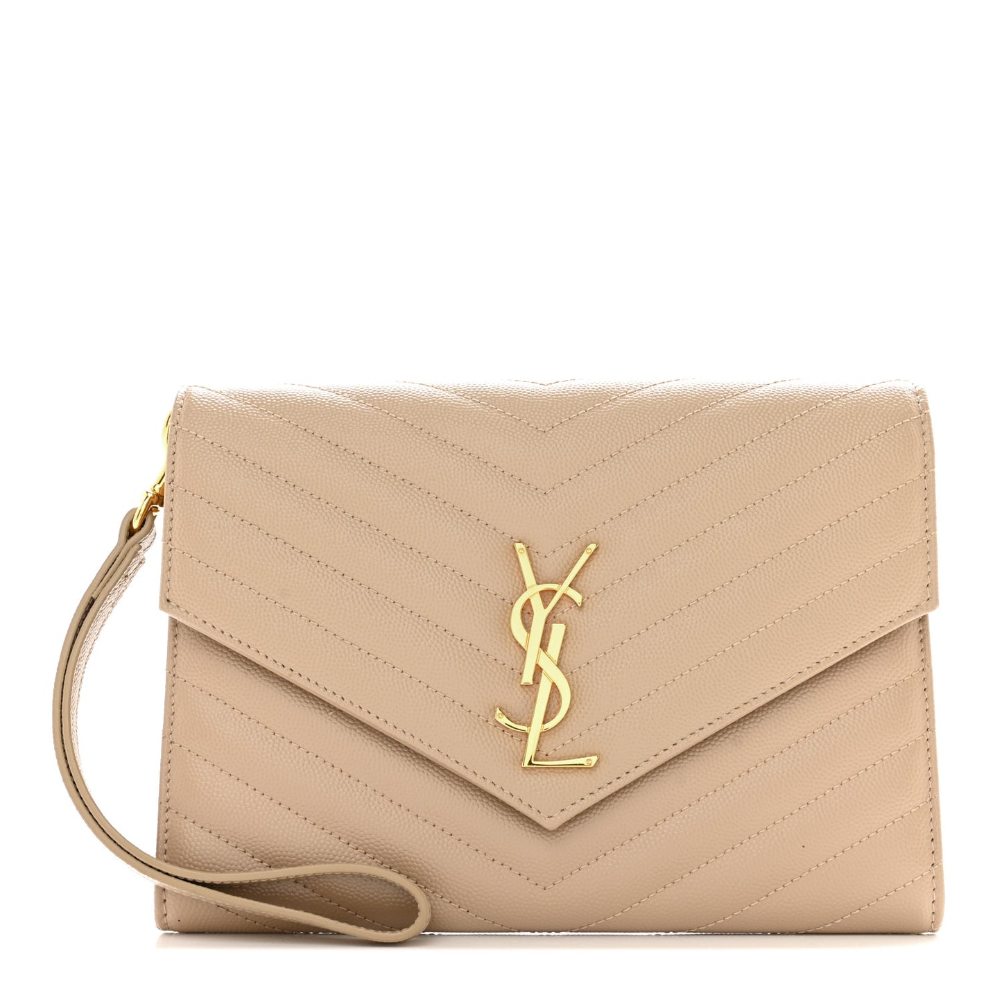 Grain De Poudre Matelasse Chevron Monogram Envelope Clutch Dark Beige