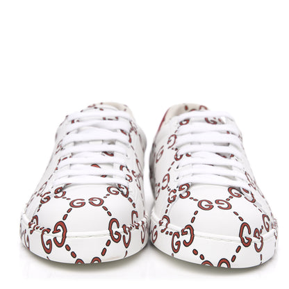 Gucci Calfskin GucciGhost Print Mens Ace Sneakers 9.5 White Hibiscus Red 2 of 9