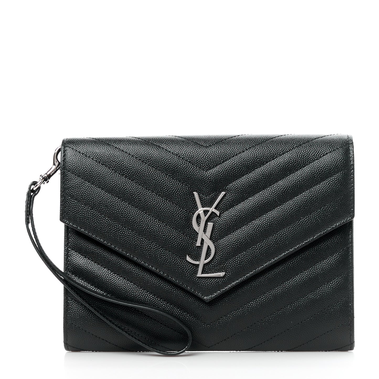 Grain De Poudre Matelasse Chevron Monogram Envelope Clutch Black