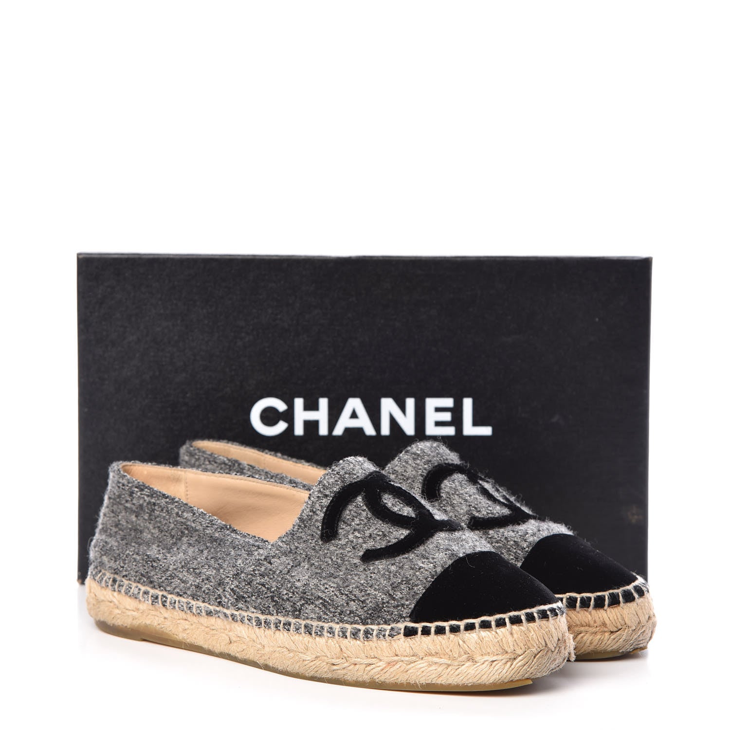 Chanel Tweed Velvet CC Espadrilles 37 Grey Black 15 of 15
