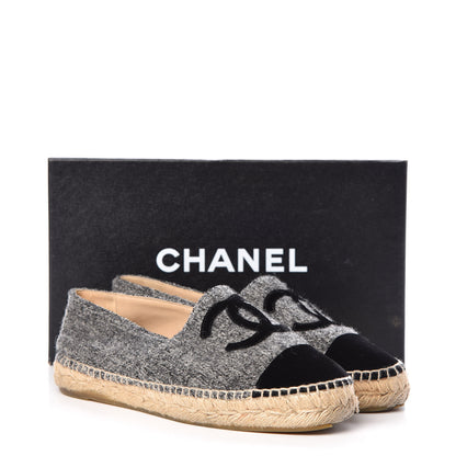 Chanel Tweed Velvet CC Espadrilles 37 Grey Black 15 of 15
