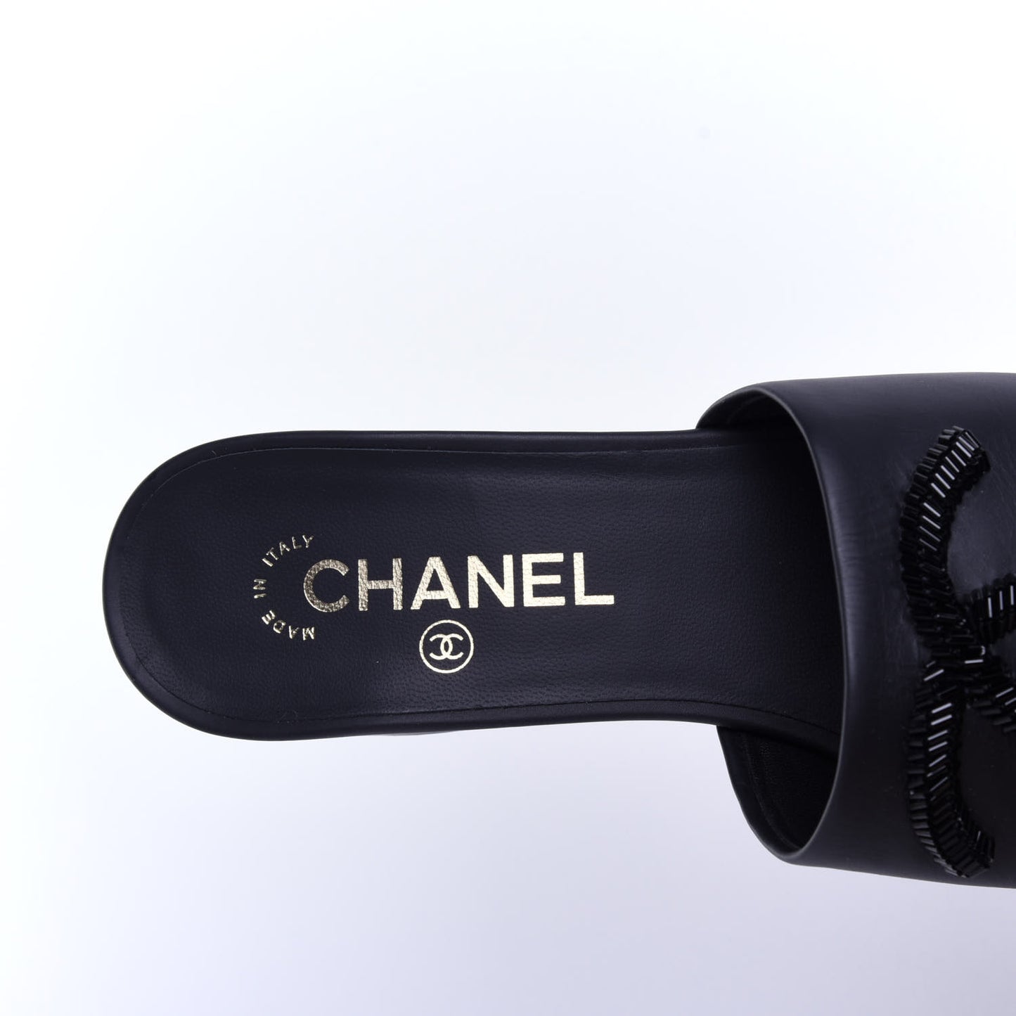 Lambskin Beaded CC Mule Sandal 38 Black
