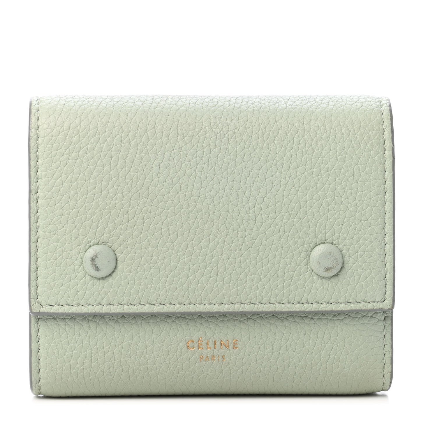 Drummed Calfskin Small Multifunction Folded Wallet Pistachio