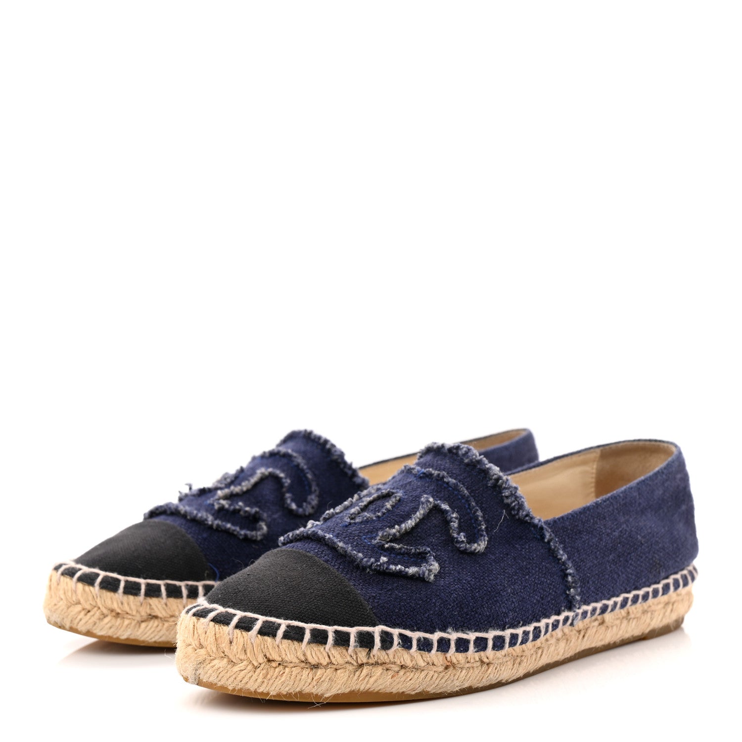 Chanel Denim Toile CC Espadrilles 38 Navy Black 3 of 10