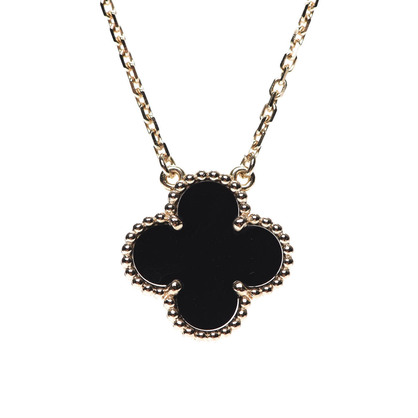18K Yellow Gold Black Onyx Vintage Alhambra Pendant Necklace