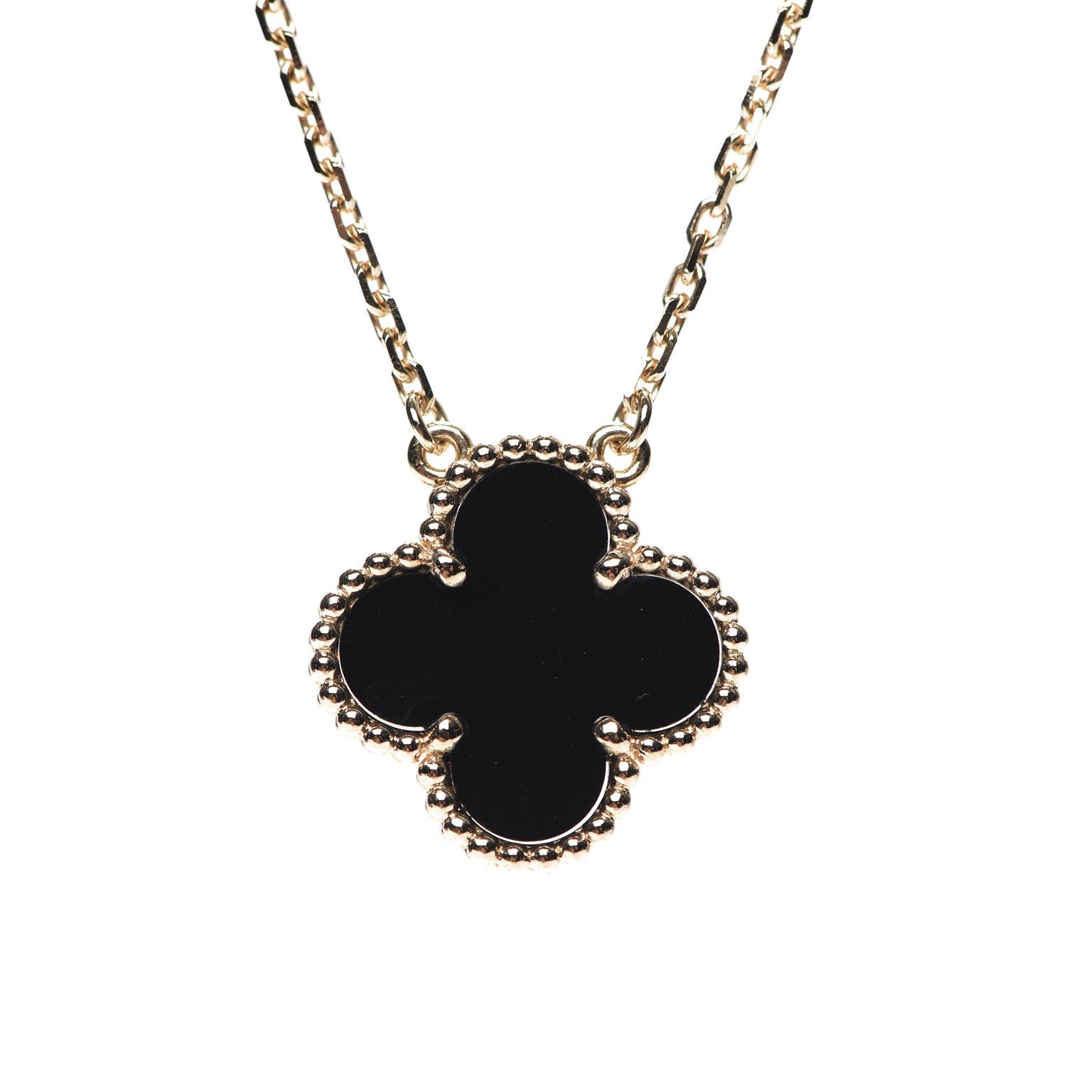 Van Cleef & Arpels 18K Yellow Gold Black Onyx Vintage Alhambra Pendant Necklace 7 of 7