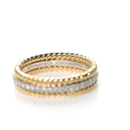 Tiffany 18K Yellow Gold Platinum Diamond Schlumberger Rope Two-Row Ring 51 5.75 4 of 4