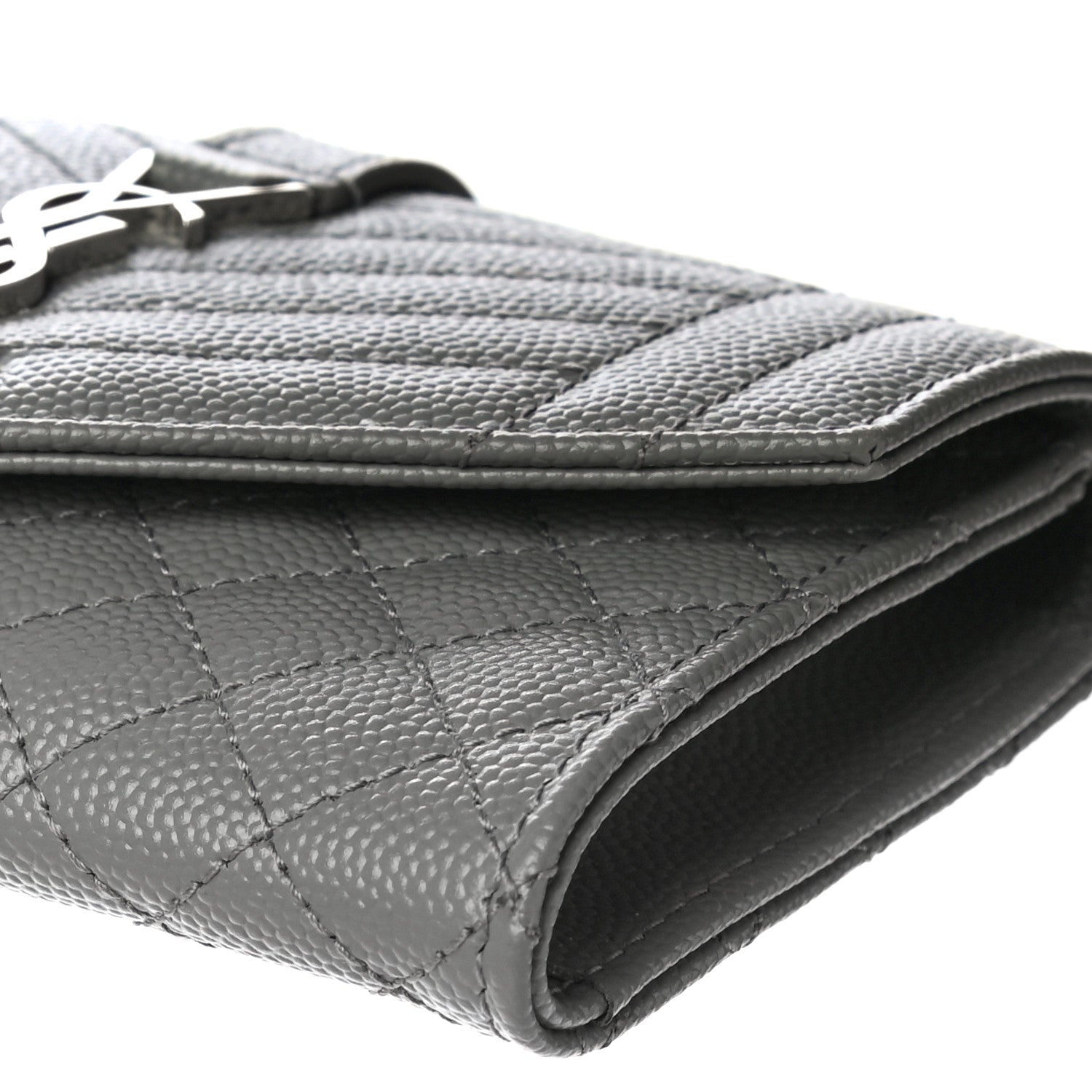 Saint Laurent Grain De Poudre Textured Mixed Matelasse Triquilt Small Monogram Envelope Wallet New Stone 9 of 10