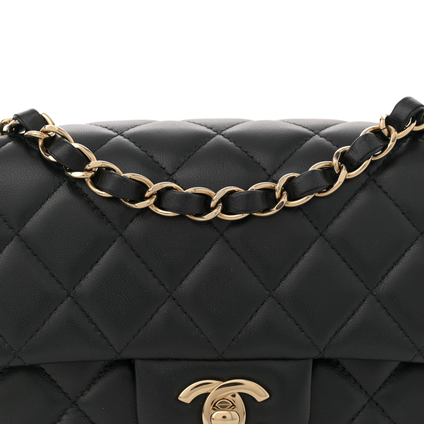 Lambskin Quilted Mini Rectangular Flap Black