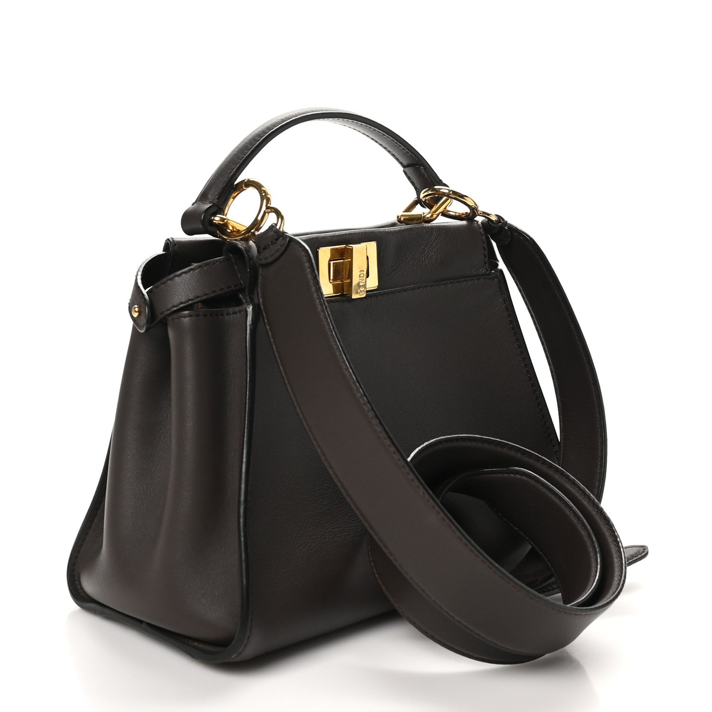 Vitello Seta Suede FF Mini Peekaboo Iconic Satchel Chocolate Sigaro Marrone
