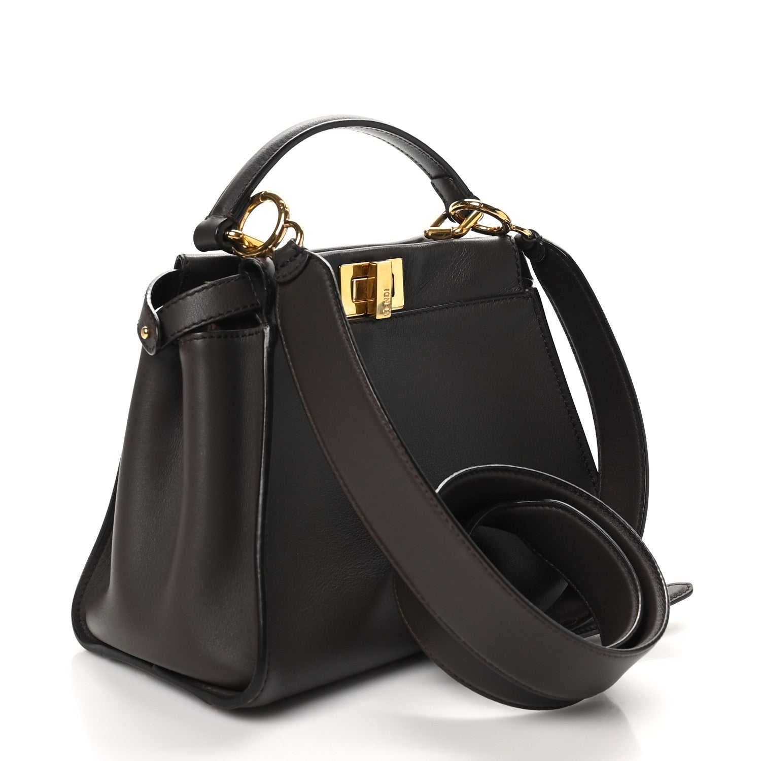 Fendi Vitello Seta Suede FF Mini Peekaboo Iconic Satchel Chocolate Sigaro Marrone 3 of 9