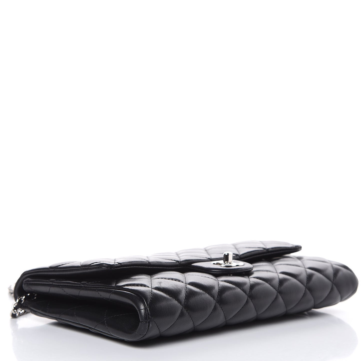 Lambskin Quilted Clutch With Chain Flap Black