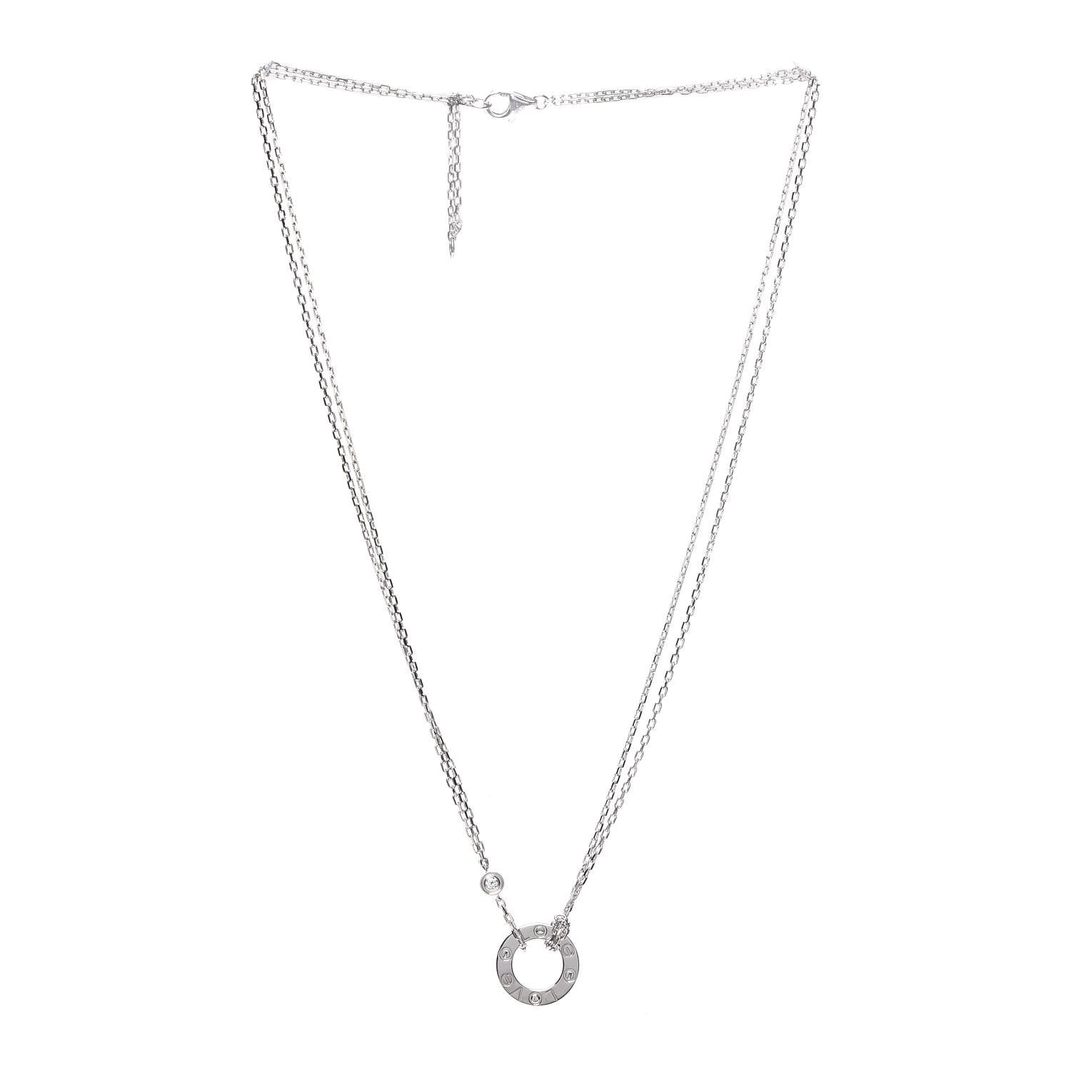 Cartier 18K White Gold 2 Diamond LOVE Necklace 3 of 5