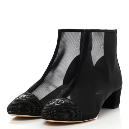 Chanel Mesh Suede Cap Toe Embellished Short Boots 40 Black 3 of 9