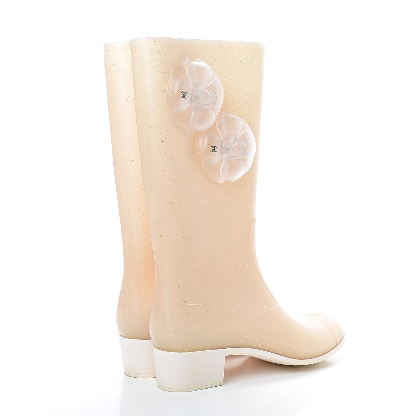 Rubber Camellia Rain Boots 37 White