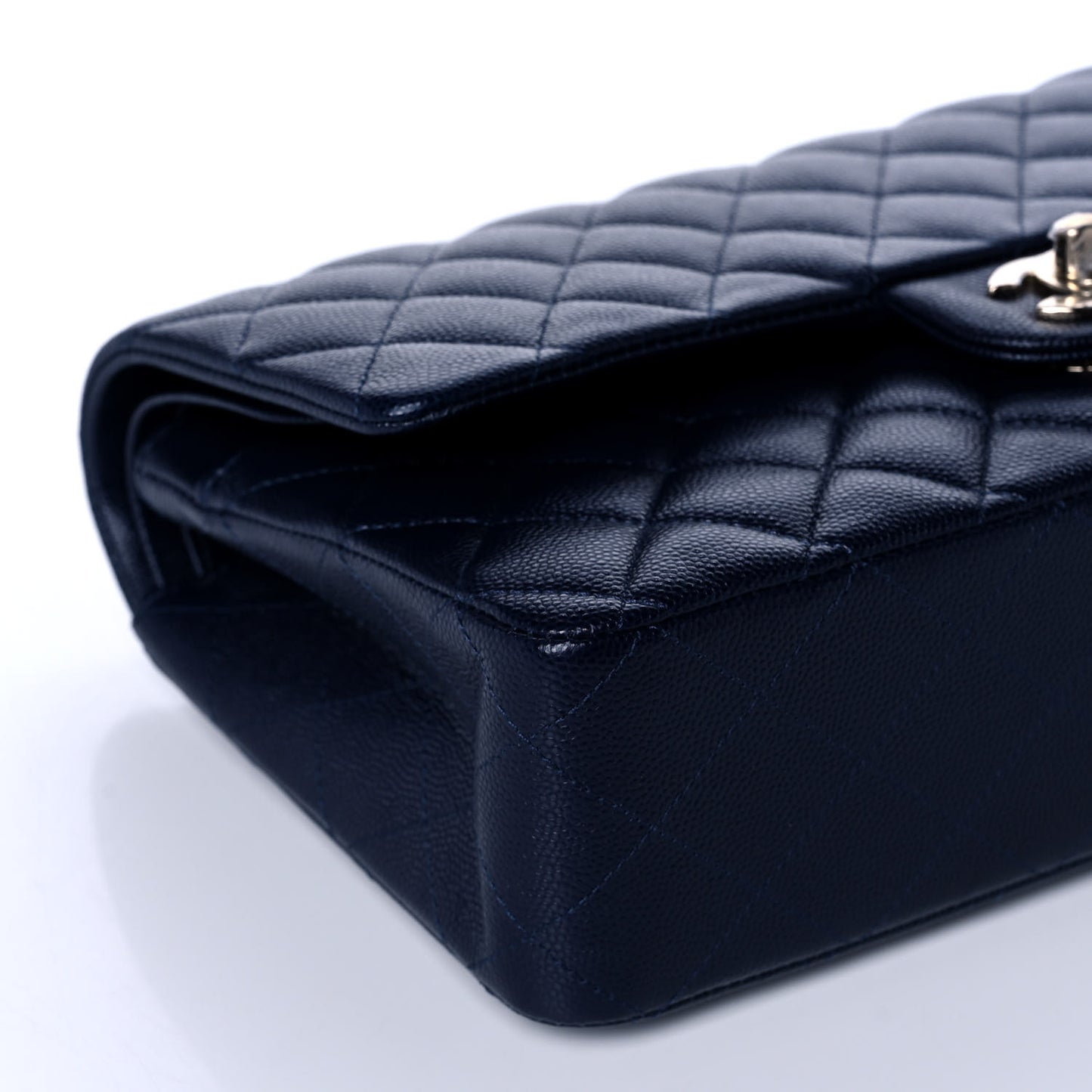 Caviar Quilted Medium Double Flap Dark Blue