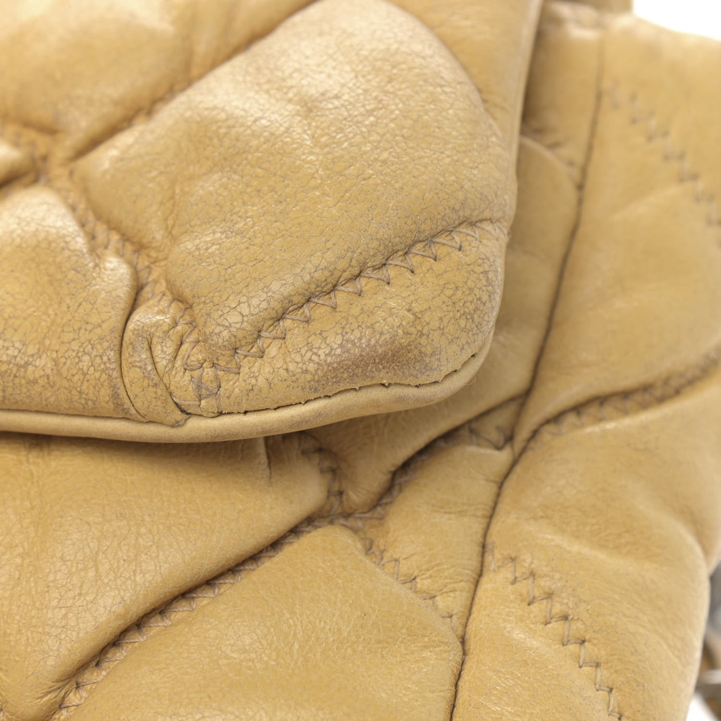 Calfskin Quilted Medium Bubble Quilt Flap Bag Beige