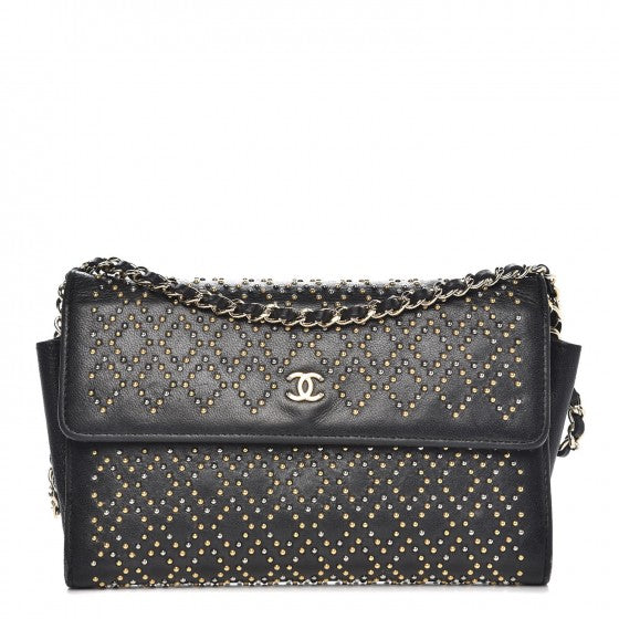 Chanel Lambskin Diamond Studded Chain Clutch Black 1 of 9