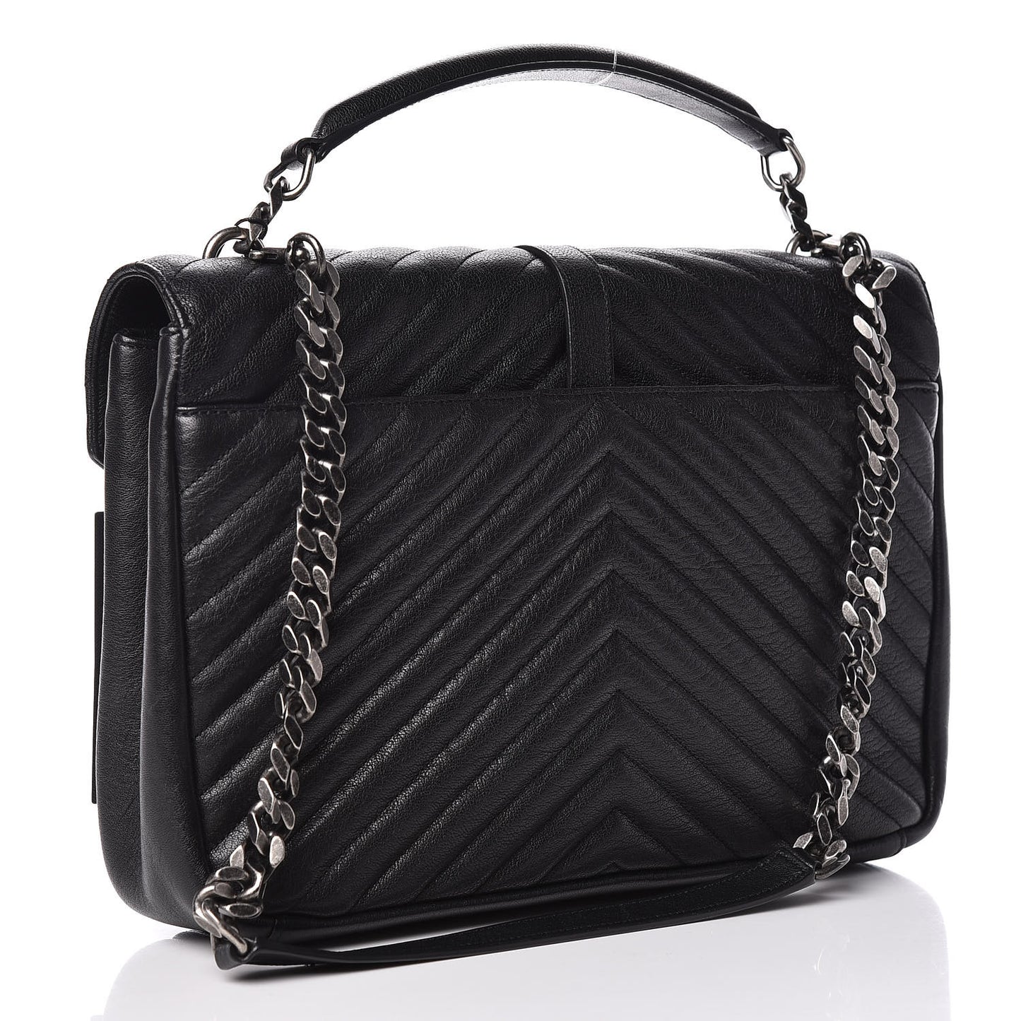 Sheepskin Matelasse Chevron Monogram Large College Satchel Black