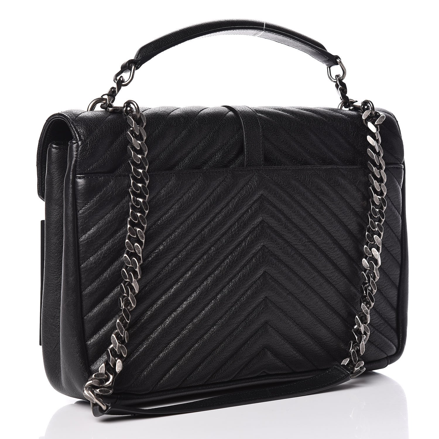 Saint Laurent Sheepskin Matelasse Chevron Monogram Large College Satchel Black 3 of 11