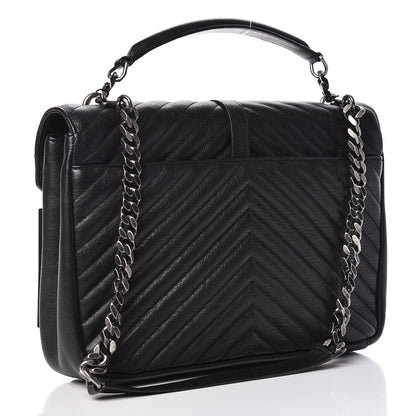 Saint Laurent Sheepskin Matelasse Chevron Monogram Large College Satchel Black 3 of 11