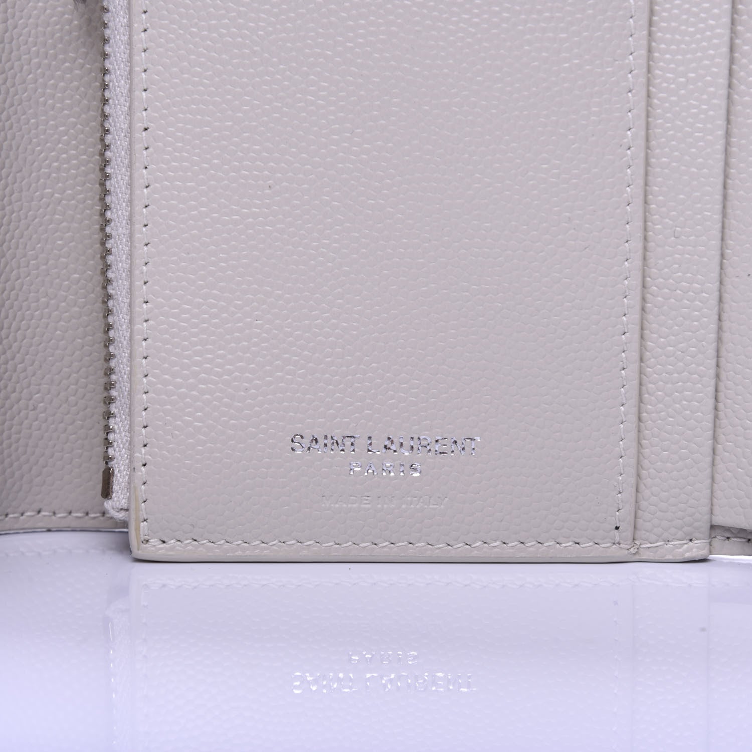 Saint Laurent Grain De Poudre Matelasse Chevron Monogram Compact Tri Fold Wallet Crema Soft 6 of 7