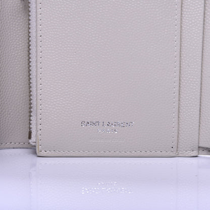 Saint Laurent Grain De Poudre Matelasse Chevron Monogram Compact Tri Fold Wallet Crema Soft 6 of 7