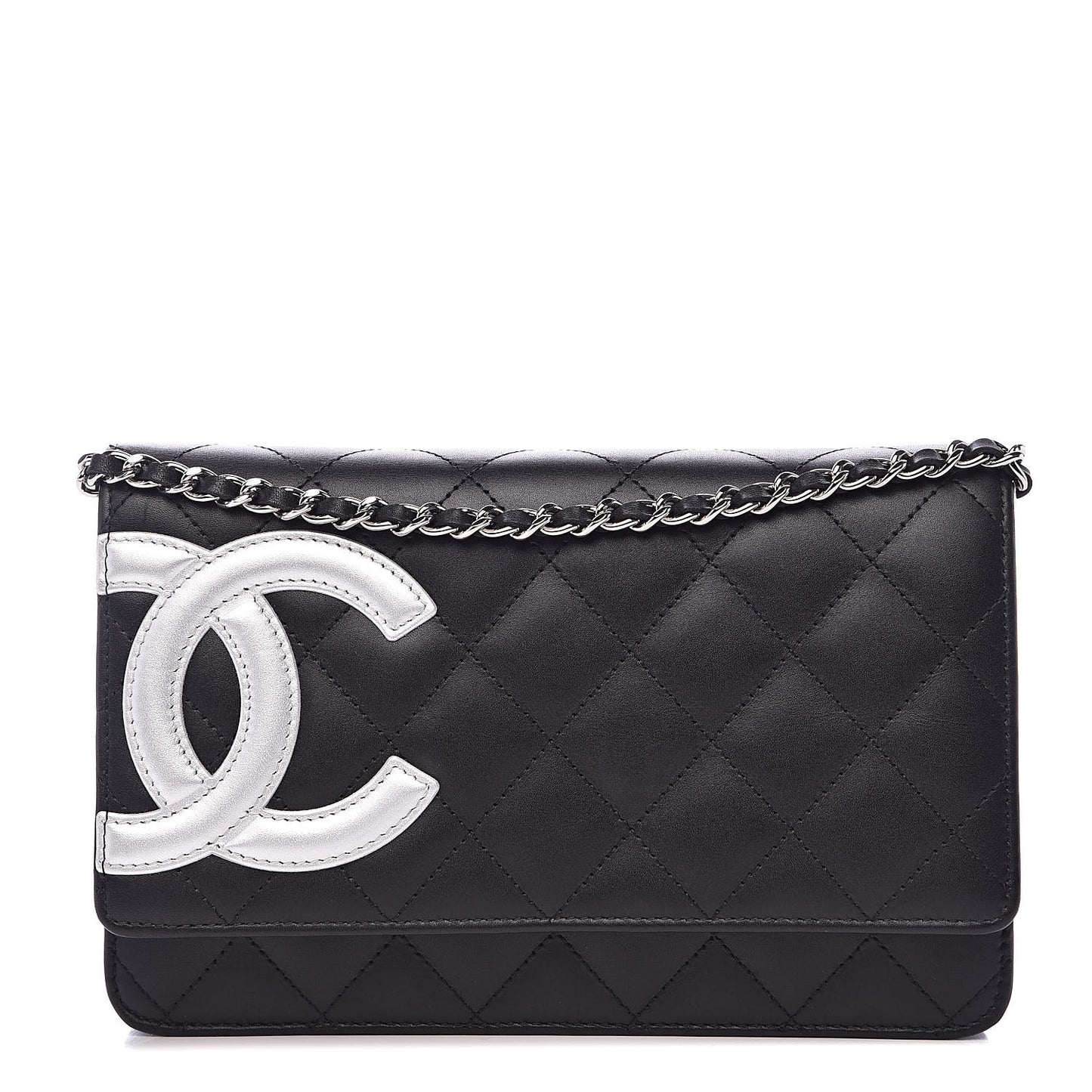 Calfskin Quilted Cambon Wallet On Chain WOC Black