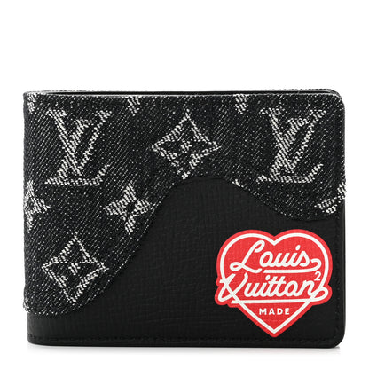 Louis Vuitton X NIGO Taurillon Monogram Denim Drip Slender Wallet Black 1 of 7