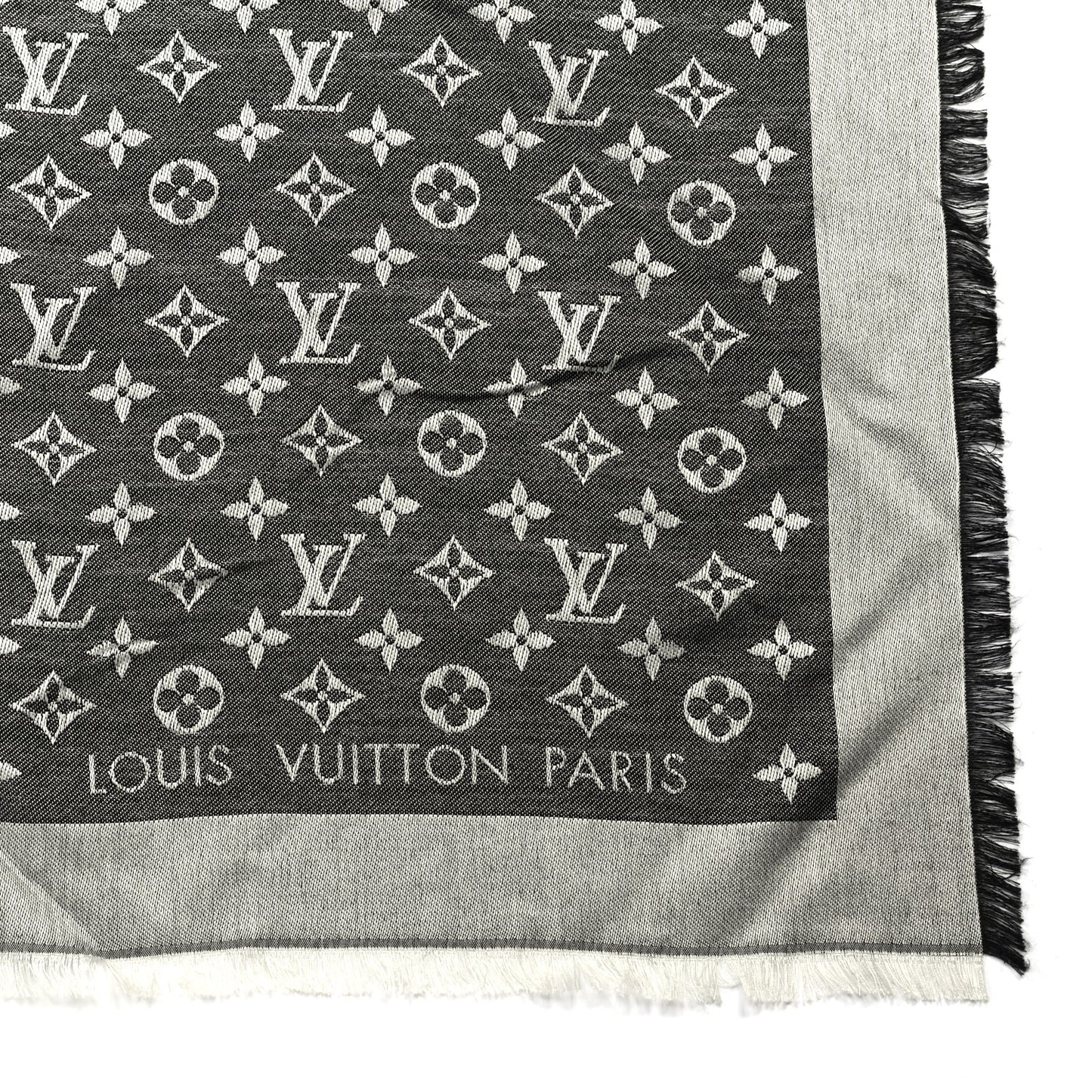 Silk Wool Monogram Denim Shawl Black